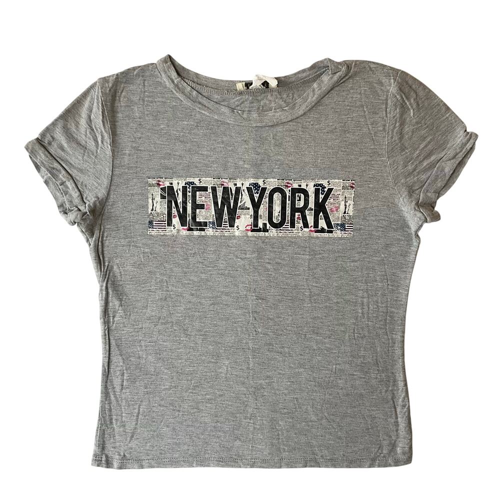 Beware! women Short Sleeve Crop Top T-shirt size M, Gray, New York